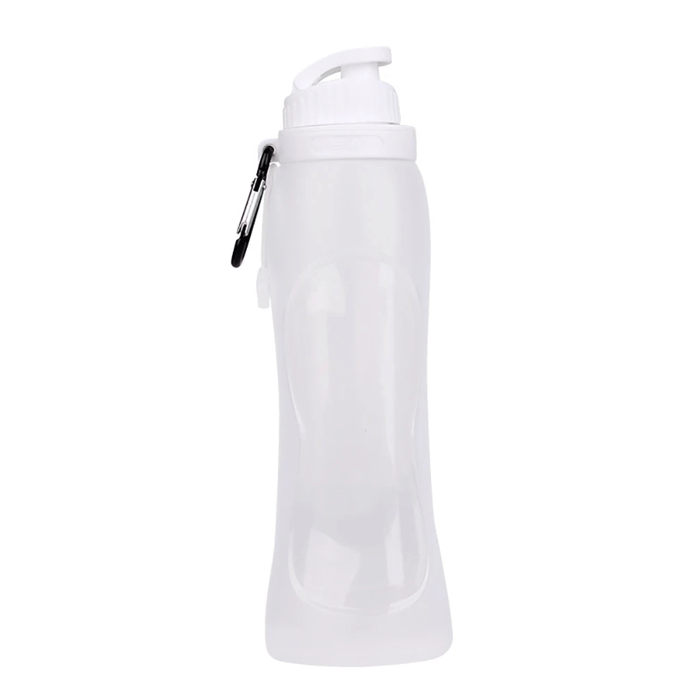 500ml Silicone Foldable Water Bottle for Travel - SF3484 with a secure carabiner clip, perfect for outdoor activities and easy packing.